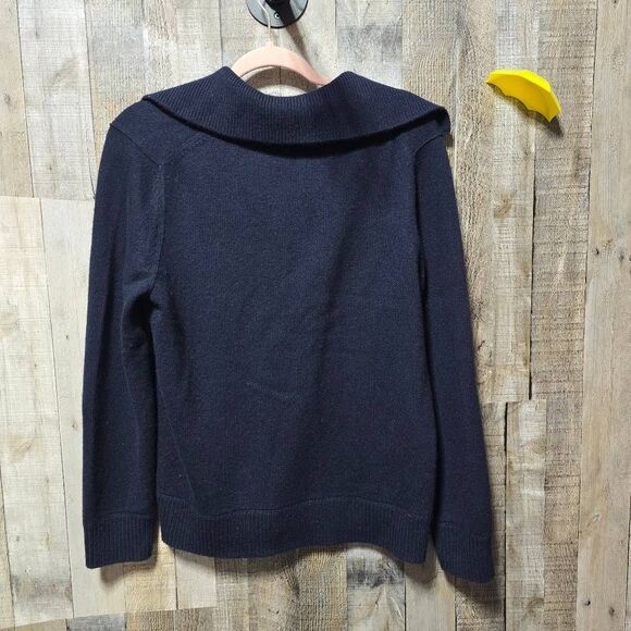 VINCE WOOL CASHMERE OPEN NECK POLO SWEATER COASTAL BLUE - Picture 3 of 5